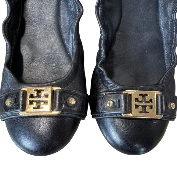 Tory Burch Classic Ambrose Black Leather Logo Ballet Flat Size 8.5M - Picture 6 of 10